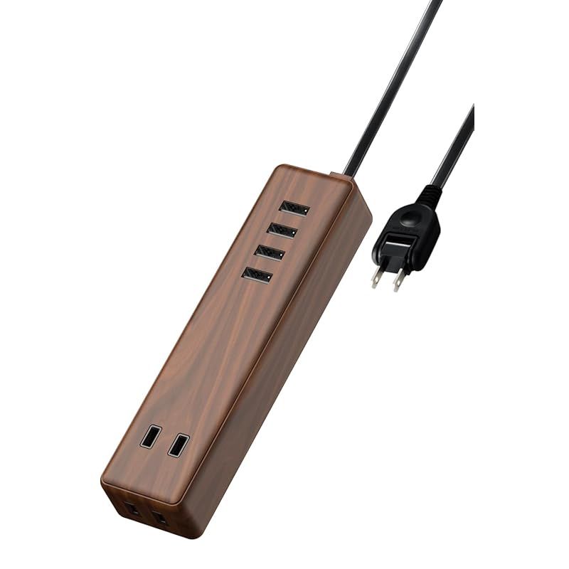エレコム 電源タップ USBタップ 12W (USBポート×4 コンセント×2) 1.5m ウォールナット ECT-0415W 1
