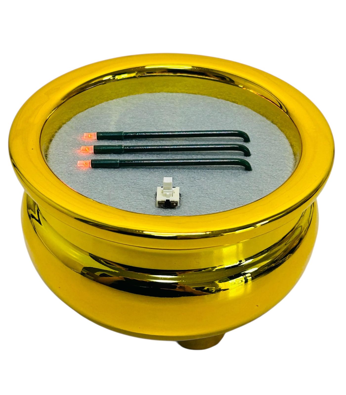 陶器製】サンやすらぎ 火を使わない 電子線香 LED 電池式 香炉 ((金/