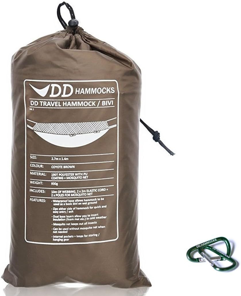 DDハンモック DD Travel Hammock|Bivi ダブルレイヤード DD トラベルハンモック|ビビ - 軽量用途に便利な Mini Karabiners 2個付き セット キャンプ