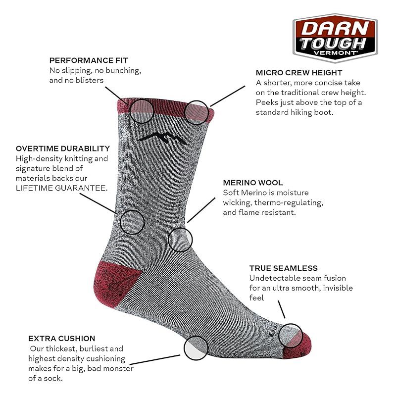 彡Darn Tough 登山Micro Crew Extra Cushion XL グレイ スモーク 1