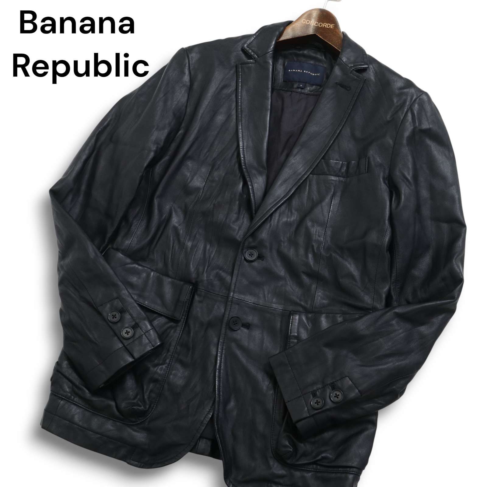 美品 バナナリパブリック ラムレザー テーラードジャケット 羊革 黒 42 XL BANANA REPUBLIC（バナナリパブリック） ジャケット テーラード