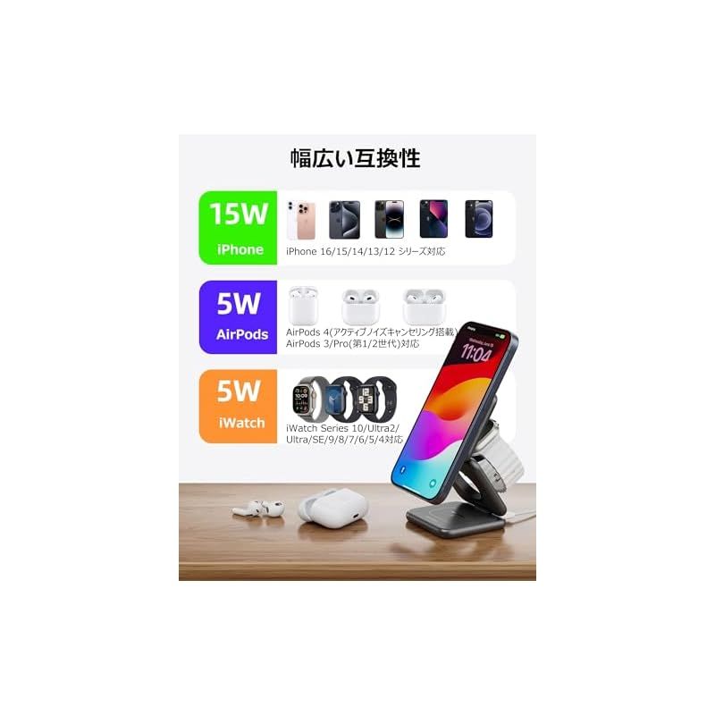 KUXIU Qi2認証済み ワイヤレス充電器 3in1 Qi2 充電器 スタンド Qi2 Magsafeスタンド 置くだけ充電 最大15W 急速充電器 iphone用ワイヤレス充電器 iPhone16|15|14|13|12シリーズ対応 AirPods|ア 1 CHRISTIANNAURATH_COM_BR