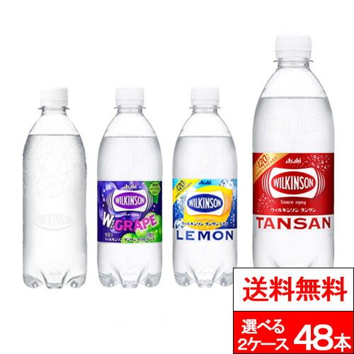 【 送料無料 】 【 2種類選べる 】ウィルキンソン 炭酸水 タンサン 500ml 24本×2箱 (計48本) プレーン レモン ダブルグレープ ラベルレス wilkinson 強炭酸 フレーバー 炭酸 ソーダ水 無糖 ウイルキンソン アサヒ飲料