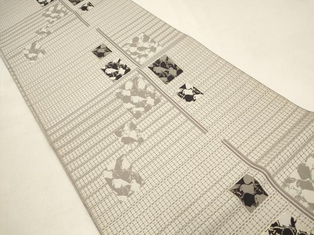平和屋着物○本場筑前博多織 両面 六通柄袋帯 枝葉に休み鳥 金糸