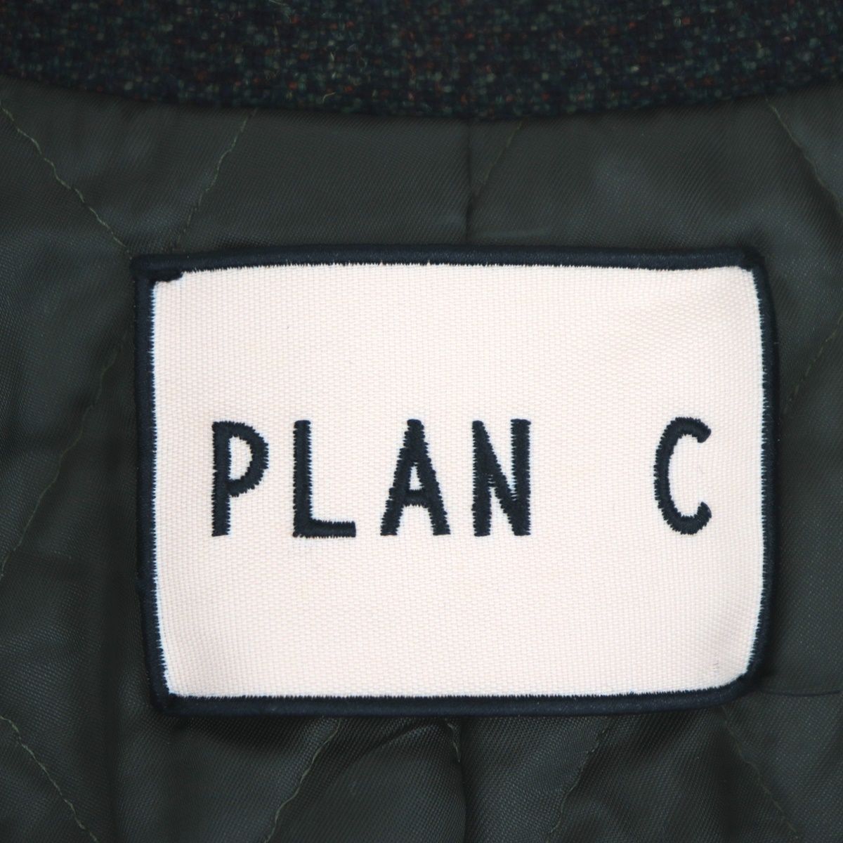 未使用 PLAN C プランシー チェックツイード テーラードジャケット レディース 緑 38 中綿 キルティング