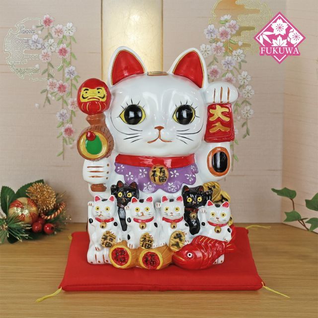 招き猫 置物・開運・縁起物・金運・風水(親子 招福 バンク 招き猫 XL TN-872-57) 三毛猫