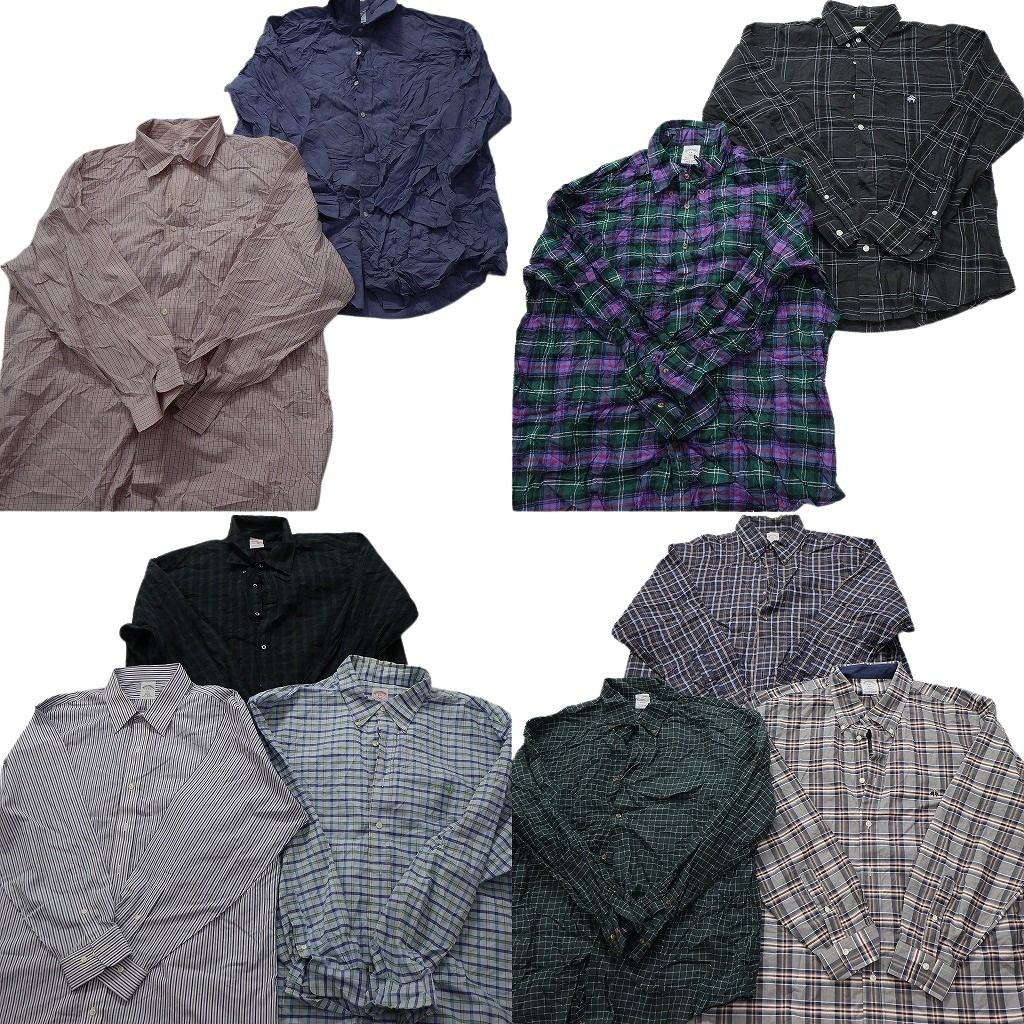 古着卸 まとめ売り ブルックスブラザーズ長袖シャツ 10枚セット (メンズ XL /2XL ) ストライプ グラフチェック マドラス  中古 古着 MX6945