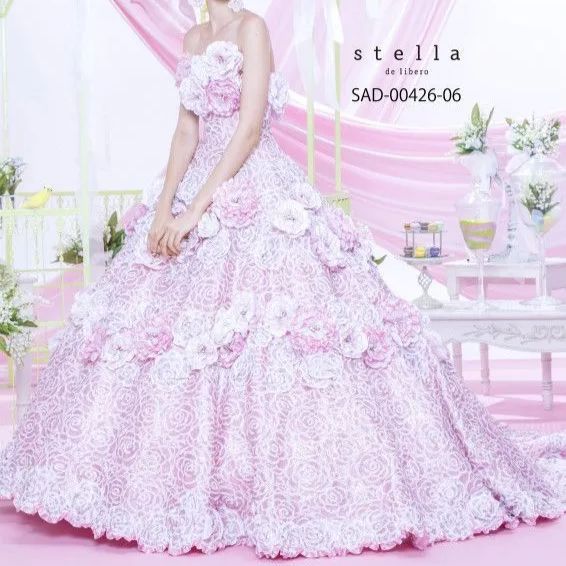 stella de libero ステラ デ リベロ 国産 ドレス ウェディングドレス 7号 9号 S〜Mサイズ ピンクドレス ゴージャスドレス 華やかドレス ROSE 薔薇 ドレス