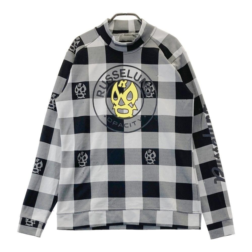 サイズ：4 RUSSELUNO ラッセルノ  ハイネック 長袖Tシャツ ルチャ チェック柄 ブラック系 [240101441250] ゴルフウェア メンズ ストスト サイズ：4 RUSSELUNO ラッセルノ ハイネック 長袖Tシャツ ルチャ