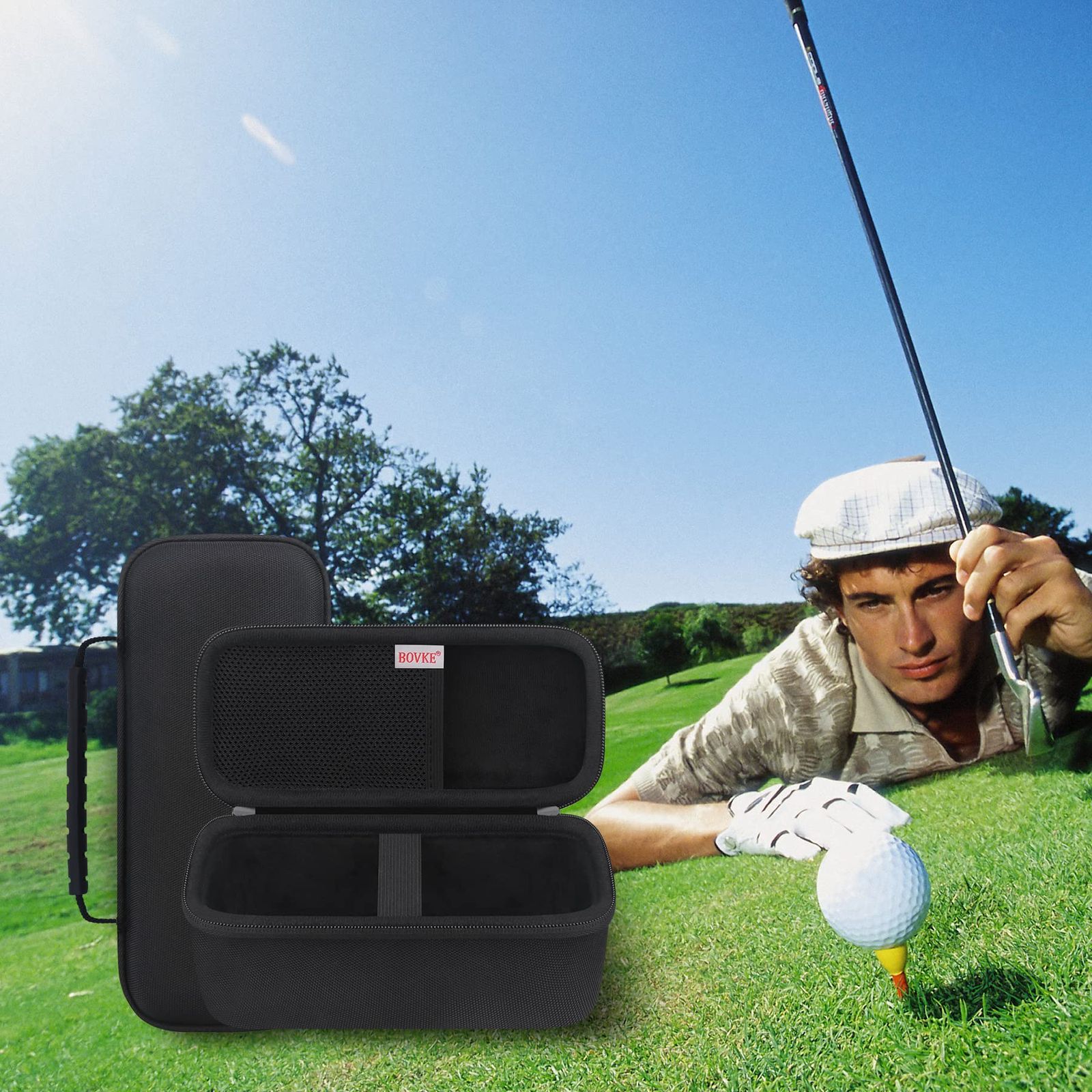 BOVKE Bushnell Wingman/Bushnell Wingman 2 Golf GPS Bluetoothスピーカー用キャリーケース、充電コードとアクセサリー用のメッシュポケット付き、ブラック + 内側ブラック [ブラック + 内側 ブラック]