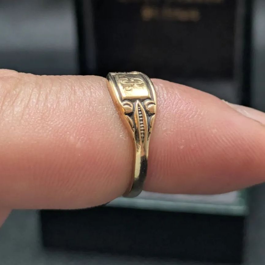 S”シグネットリング 10K GF 刻印 イニシャル ゴールドフィルド ピンキー R”シグネットリング 10K GF 刻印 イニシャル ゴールドフィルド