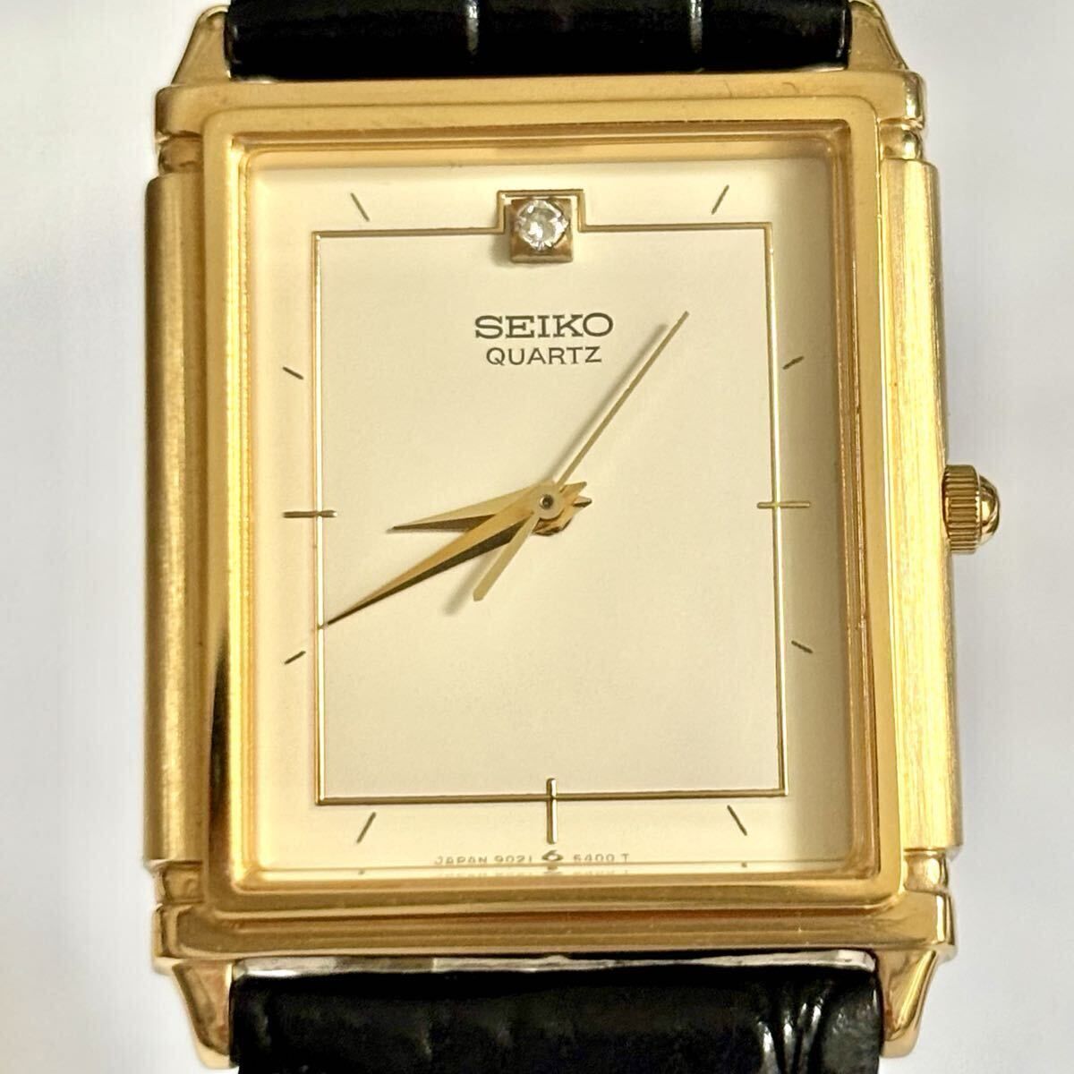 外観美品/新品電池】 SEIKO セイコー 1Pダイヤ メンズ 腕時計 ゴールド 