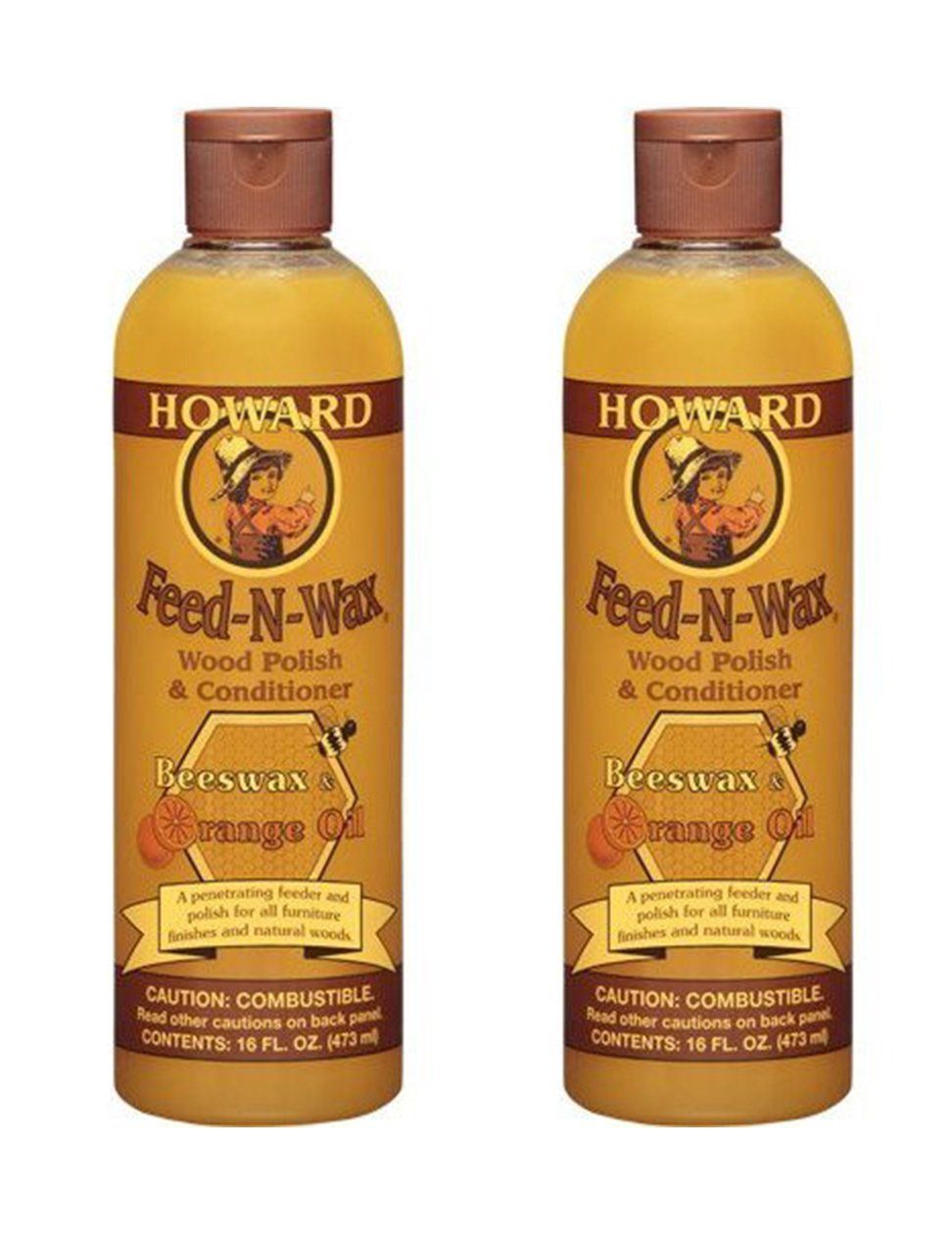 セットの2 Howard feed-n-wax木製Polish -コンディショナーBeeswax Polish 16oz