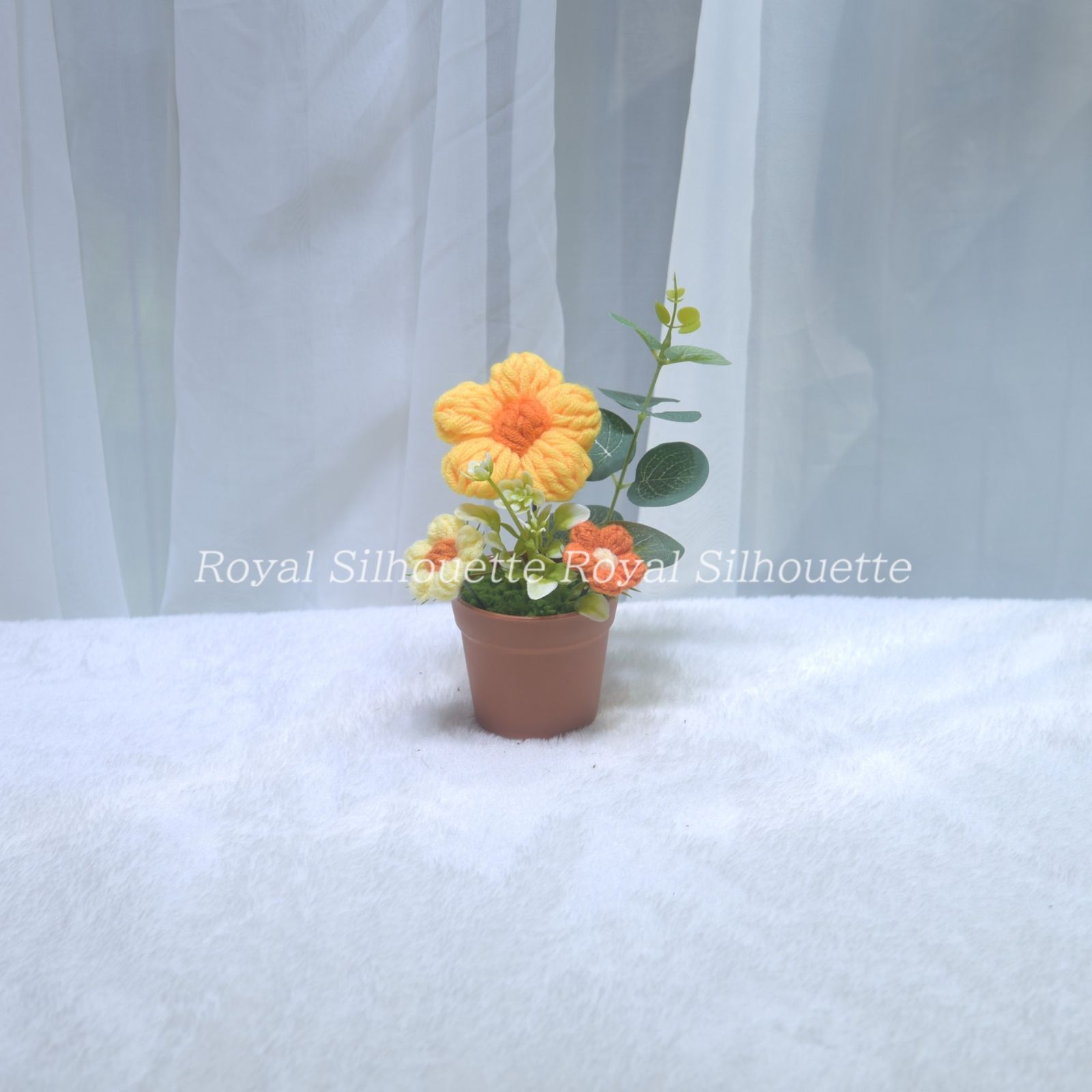 編みぐるみ 毛糸 花 プレゼント ギフト イエロー 黄色 ポット 手編み