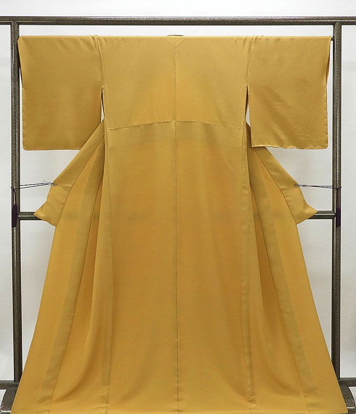 単衣 色無地 仕立て上がり 正絹 単衣 辛子色 身丈164.5cm 裄丈68cm 色無地 仕立済 着物 wa1148