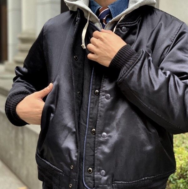 Engineered Garments x BEAMS PLUS エンジニアードガーメンツ ビームスプラス 別注 Ball Park Jacket  リバーシブル アワードジャケット M NAVY/BLACK スタジアムジャンパー スタジャン 定価90,200円 - メルカリ