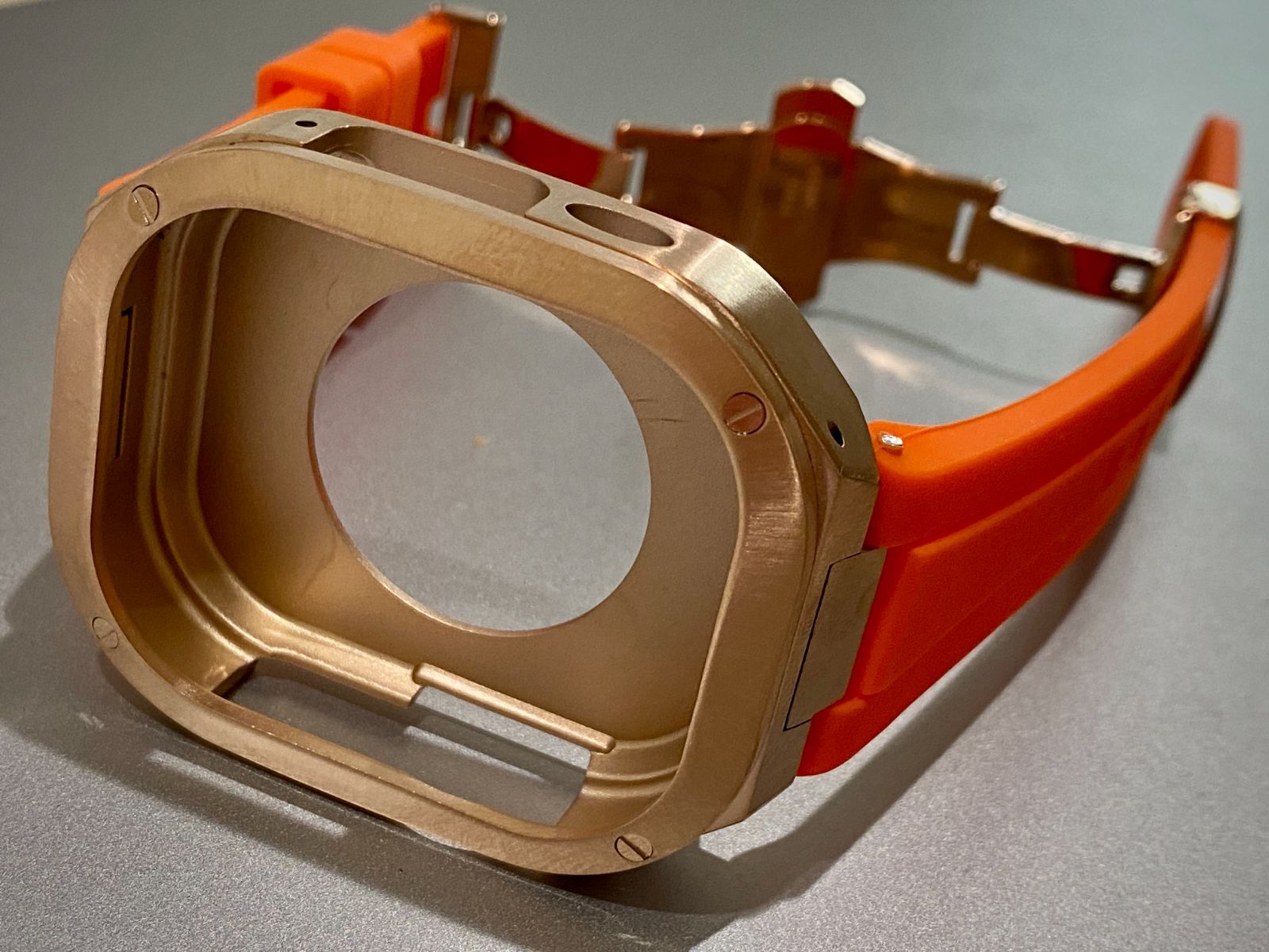 ローズゴールド×オレンジ★アップルウォッチバンド ラバーベルト カバー　ステンレス Apple Watch ケース 49mm ウルトラ　ultra スポーツ メンズ レディース キラキラ
