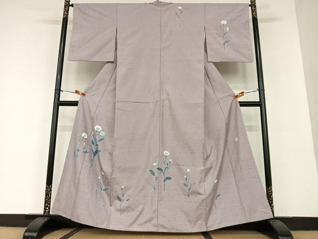 平和屋着物●現代の名工 京友禅 村田道宣 訪問着 紬地 手描き 草花文 正絹 AAAU8445zg