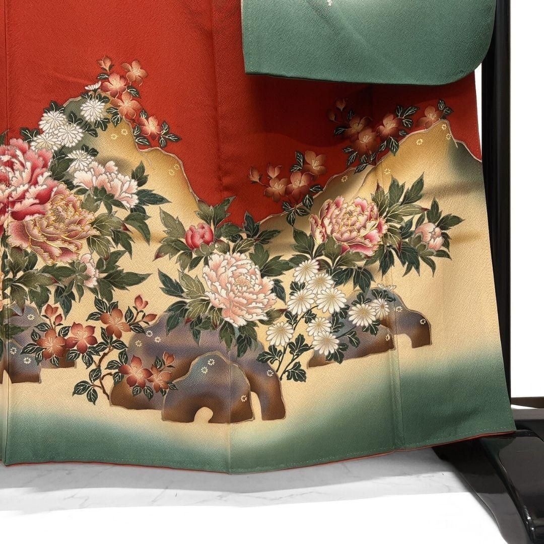 振袖　刺繍　金駒刺繍　牡丹　桔梗　芙蓉　芍薬　花模様　成人式　着物　083a p 振袖 刺繍 金駒刺繍 牡丹 桔梗 芙蓉 芍薬 花模様 成人式 着物