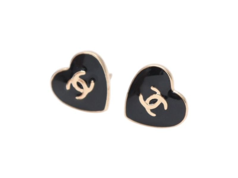 CHANEL シャネル ハート ピアス 重量約2.0g ココマーク B12P ハート メタル ゴールド ブラック 4b006435