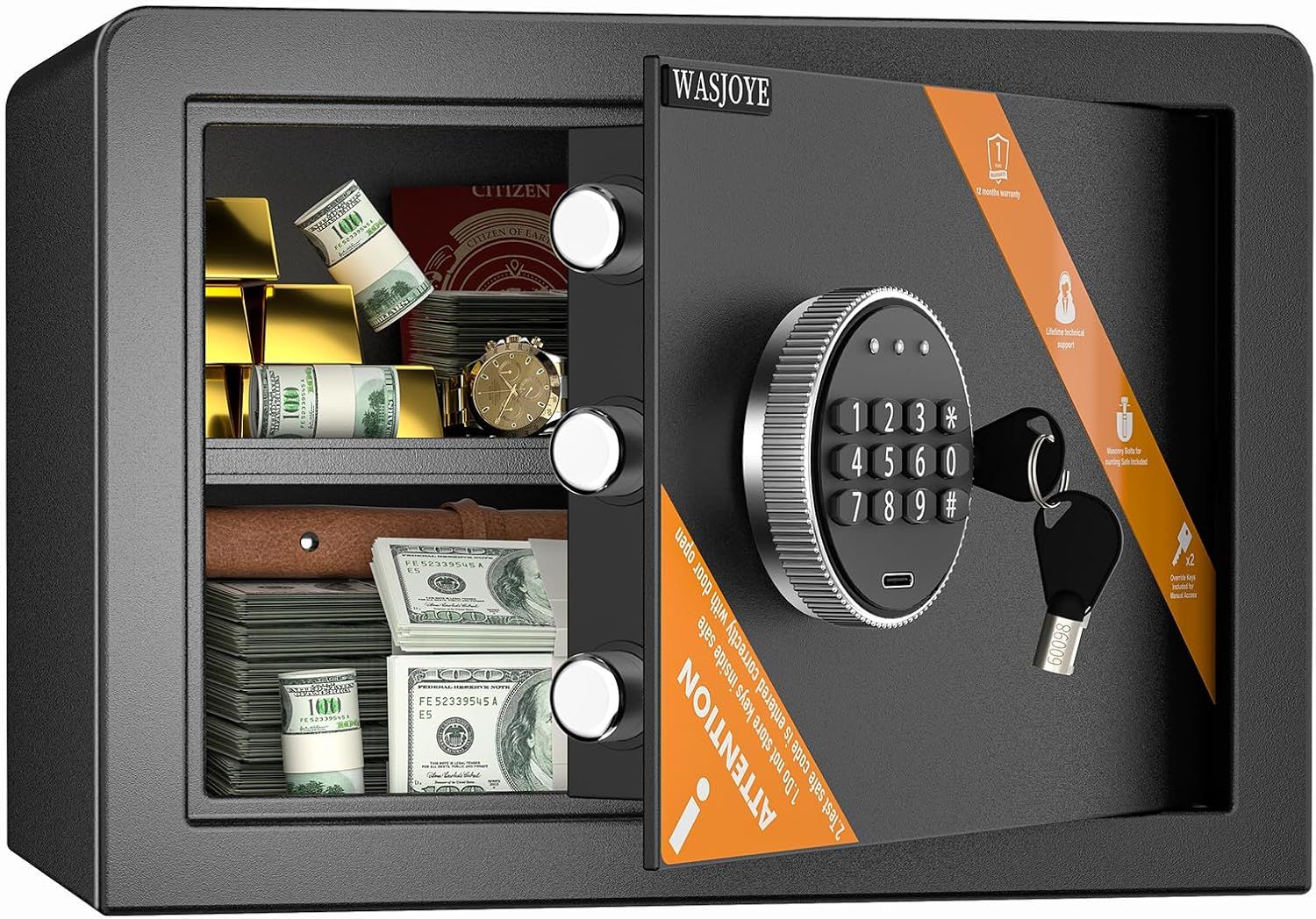 WASJOYE 金庫 家庭用金庫 テンキー式 電子セキュリティー WASJOYE 金庫 家庭用金庫 テンキー式 電子セキュリティー