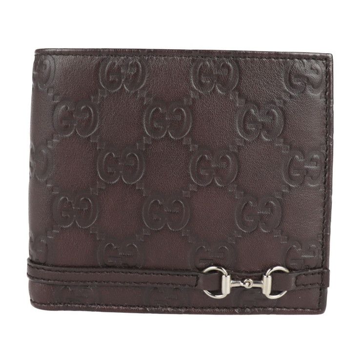 GUCCI グッチ 二つ折り財布 245773 レザー ブラウン グッチシマ