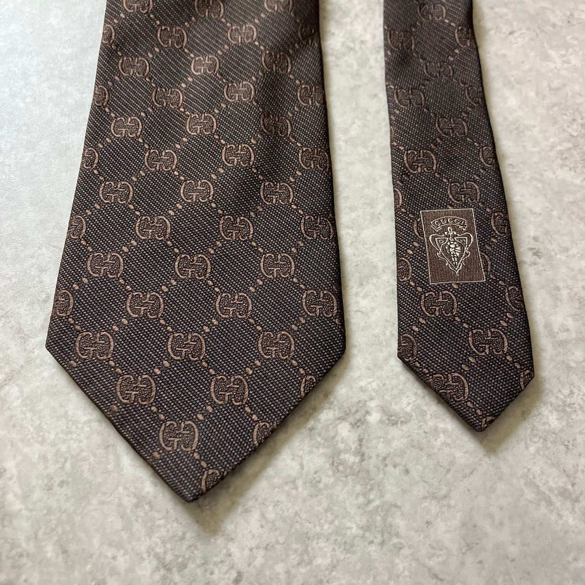 美品 GUCCI グッチ ネクタイ GG柄 インターロッキング ブラウン