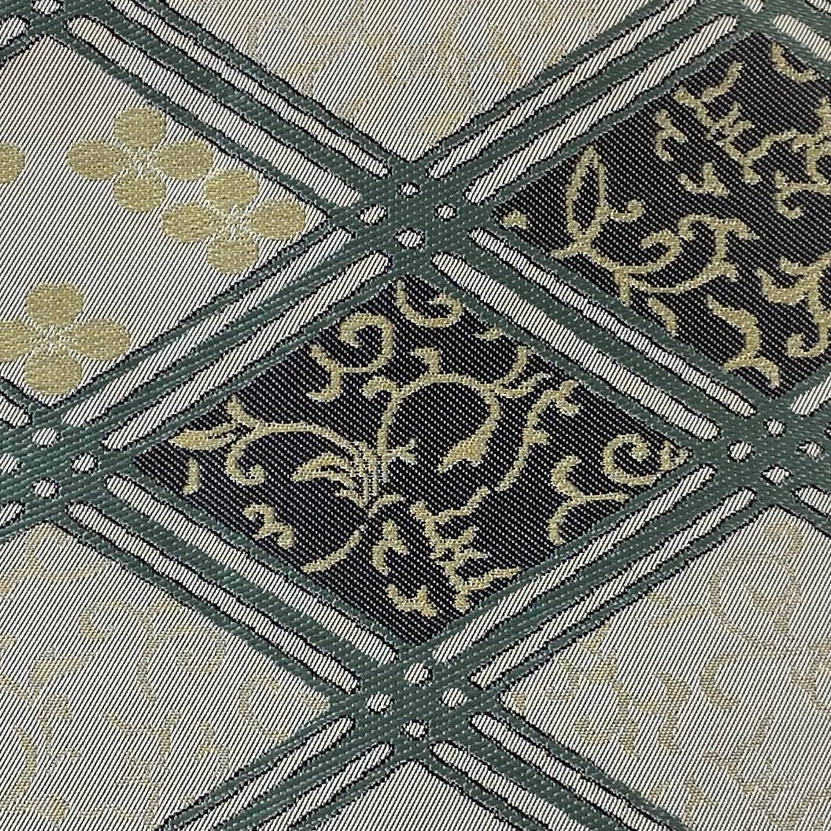 付け帯 秀品 作り帯 落款有 坂東三津五郎 やまと 菱 花 金糸 灰色 正絹