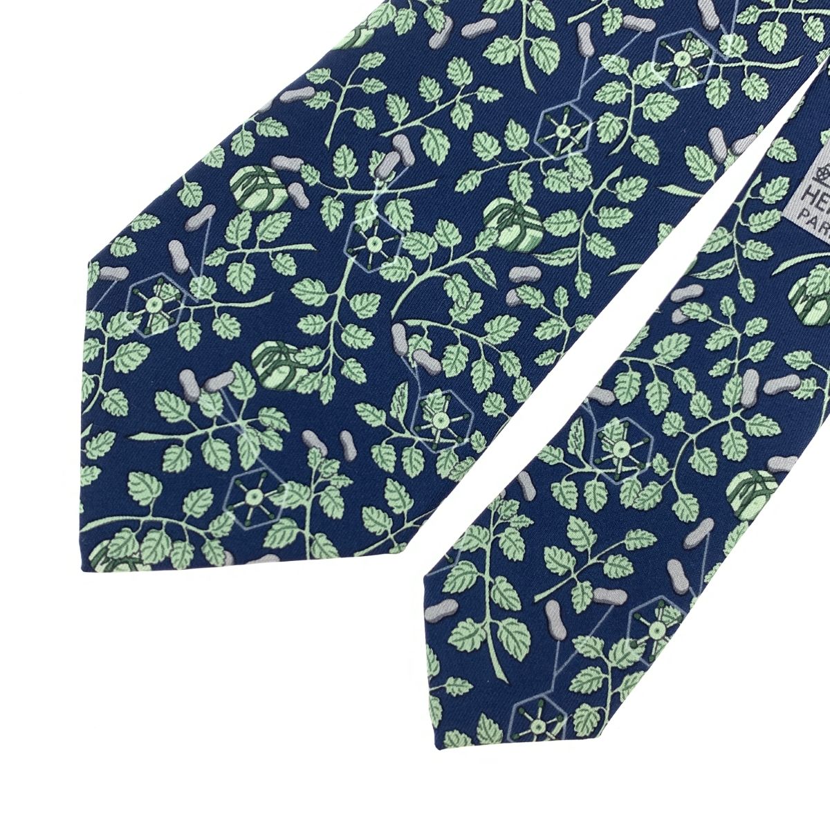 美品 HERMES エルメス ネクタイ 7537 IA ネイビー 総柄 シルク100