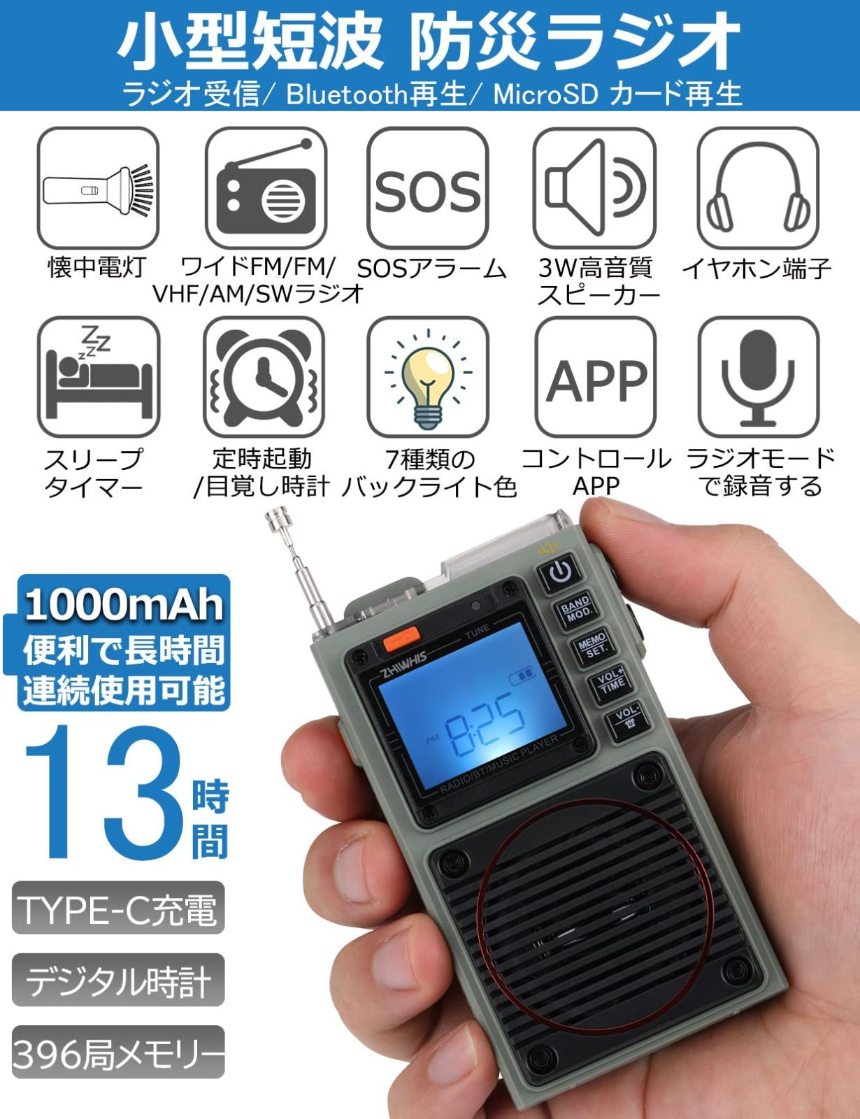 MicroSDカード対応 FM|中波|短波|VHF|ワイドFM
