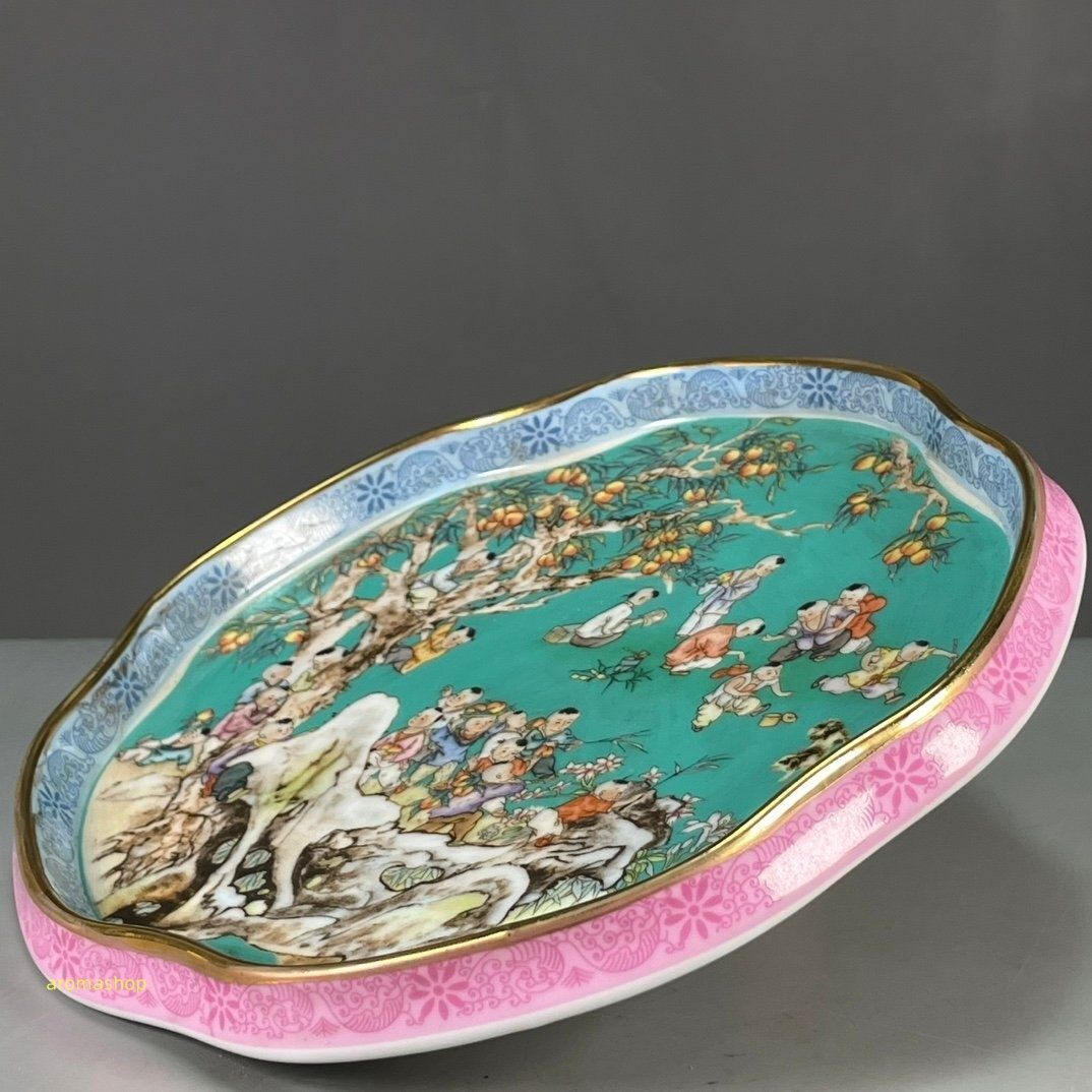 粉彩嬰戯図賞盤 陶磁器 現代工芸品 美術品 装飾品 置物 清乾隆粉彩春色満園図紋賞盤 景徳鎮 陶磁器 装飾品 現代工芸品
