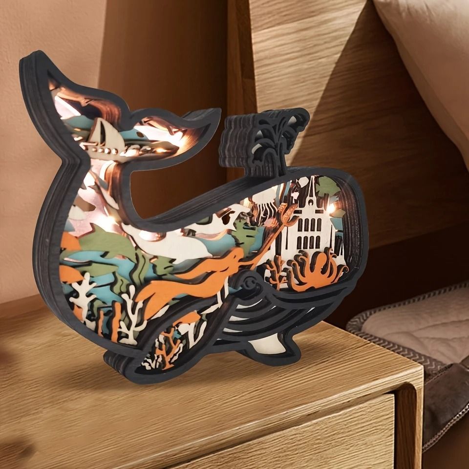 3D木製クジラ彫刻 多層彫刻 置物 ムードライト ナイトライト 3D木製クジラ彫刻 多層彫刻 置物 ムードライト ナイトライト