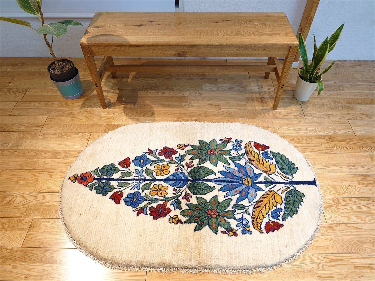 楕円86x55クム・絹・じゅうたん(996）玄関マット・タペストリー