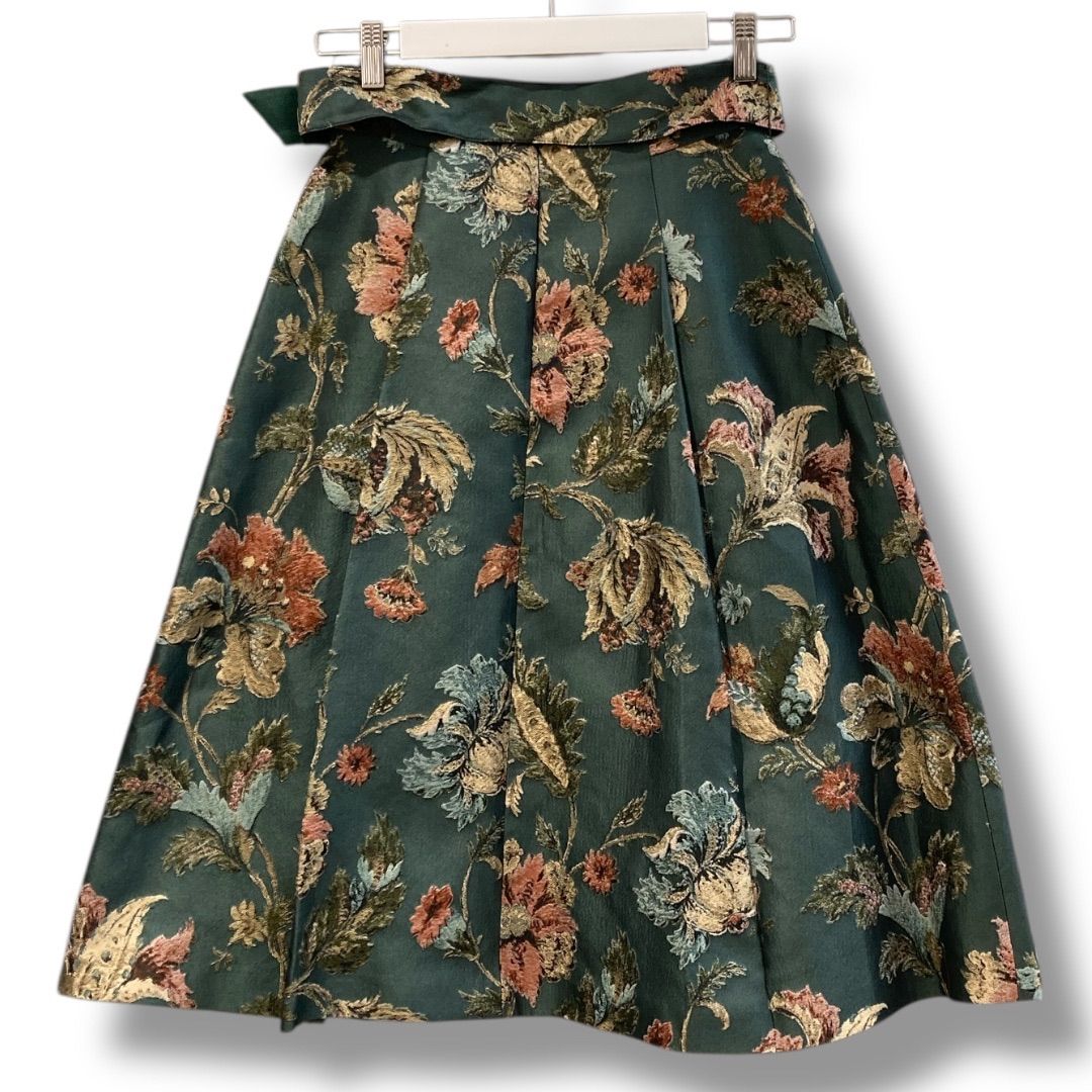 ANAYI アナイフラワージャガードベルト付きスカート 101827-11-160-71-360 ジャガード スカート フラワー柄 食事会 同窓会 フェミニン モスグリーン 36サイズ レディース 秋 ゴーゴー古着マルイ草加店2261