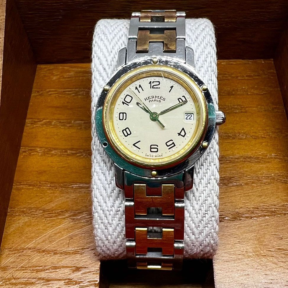 正規店仕入れの エルメス コンビ クオーツ デイト CL4.220 クリッパー HERMES クリッパー
