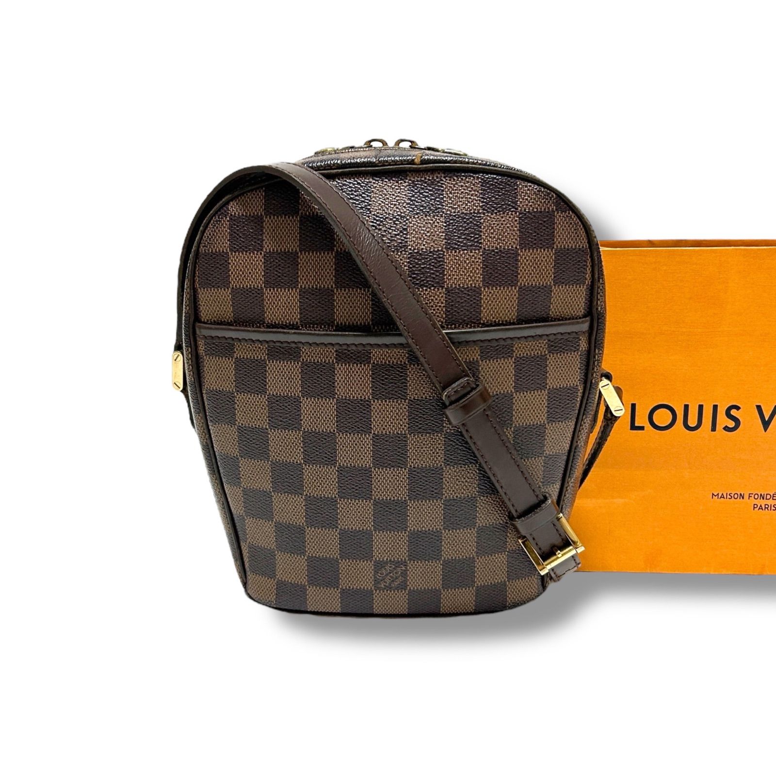 ダミエパターン ブラウンレザーショルダーバッグ ダミエパターン