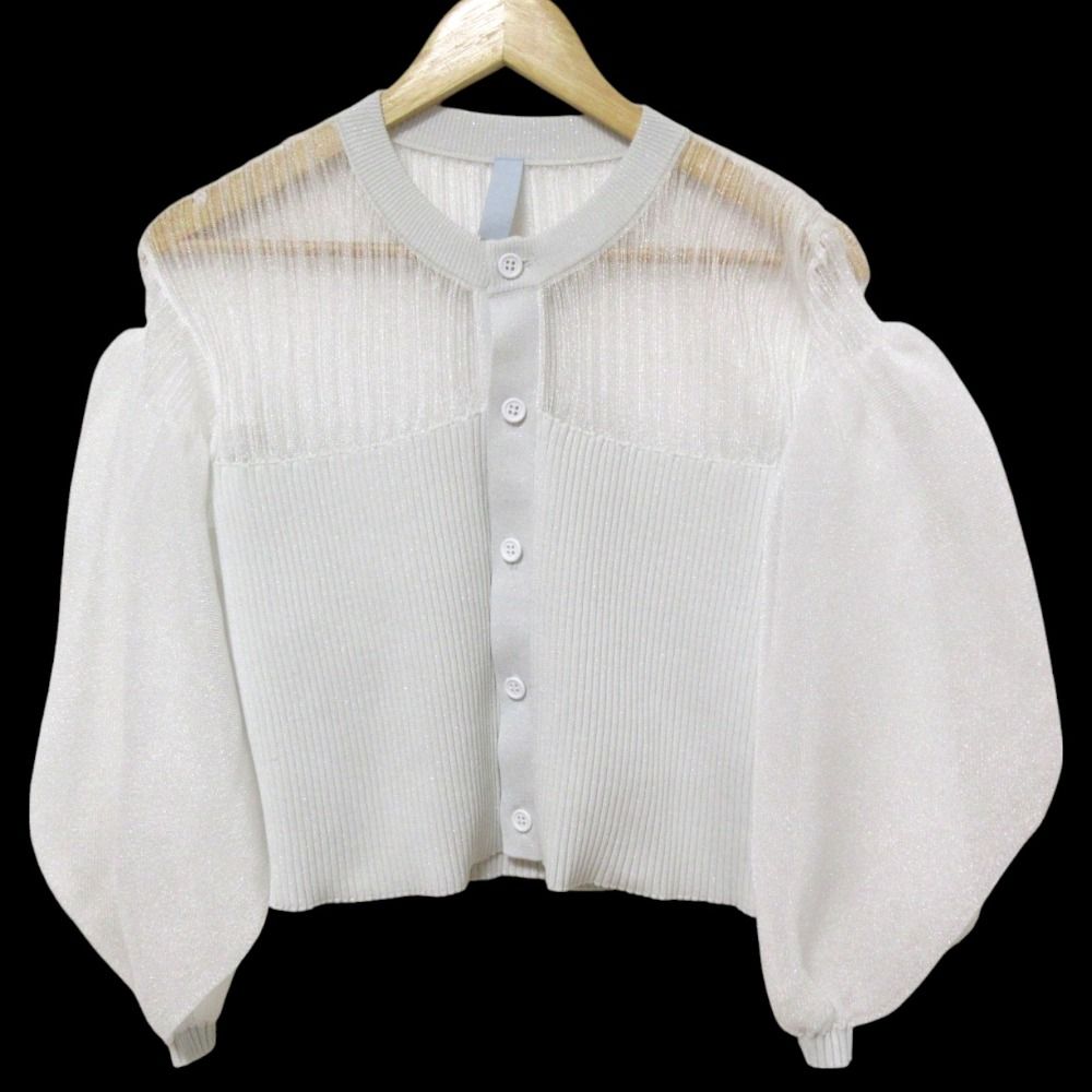 25SS CFCL シーエフシーエル FLUTED LUCENT GLITTER PUFF SLEEVE CROPPED CARDIGAN カーディガン CF009KE161 サイズ1 ホワイト レディース 古着
