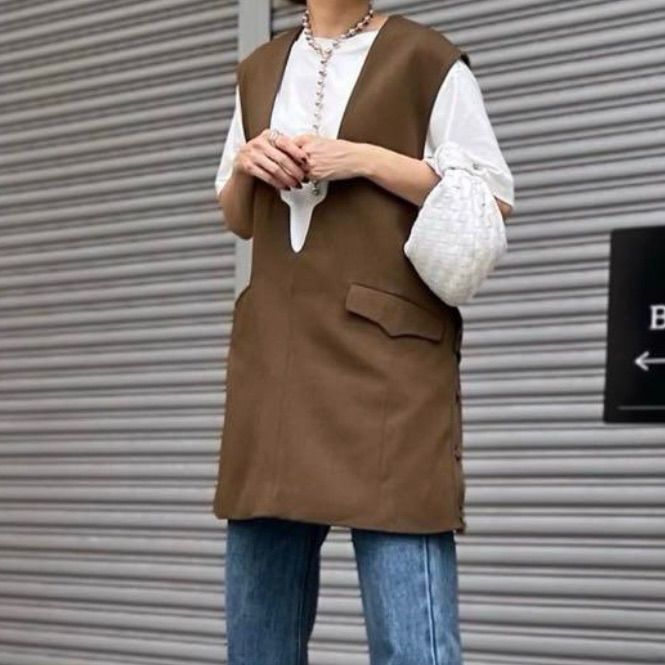 led.tokyo レッドトウキョウ BACK BELT 2WAY VEST ベスト バックベルト2wayベスト ベルト付 サイドボタン 2way ブラウン 茶色 サイズF レディース 春 有明ガーデンrecollect店 7 No.615
