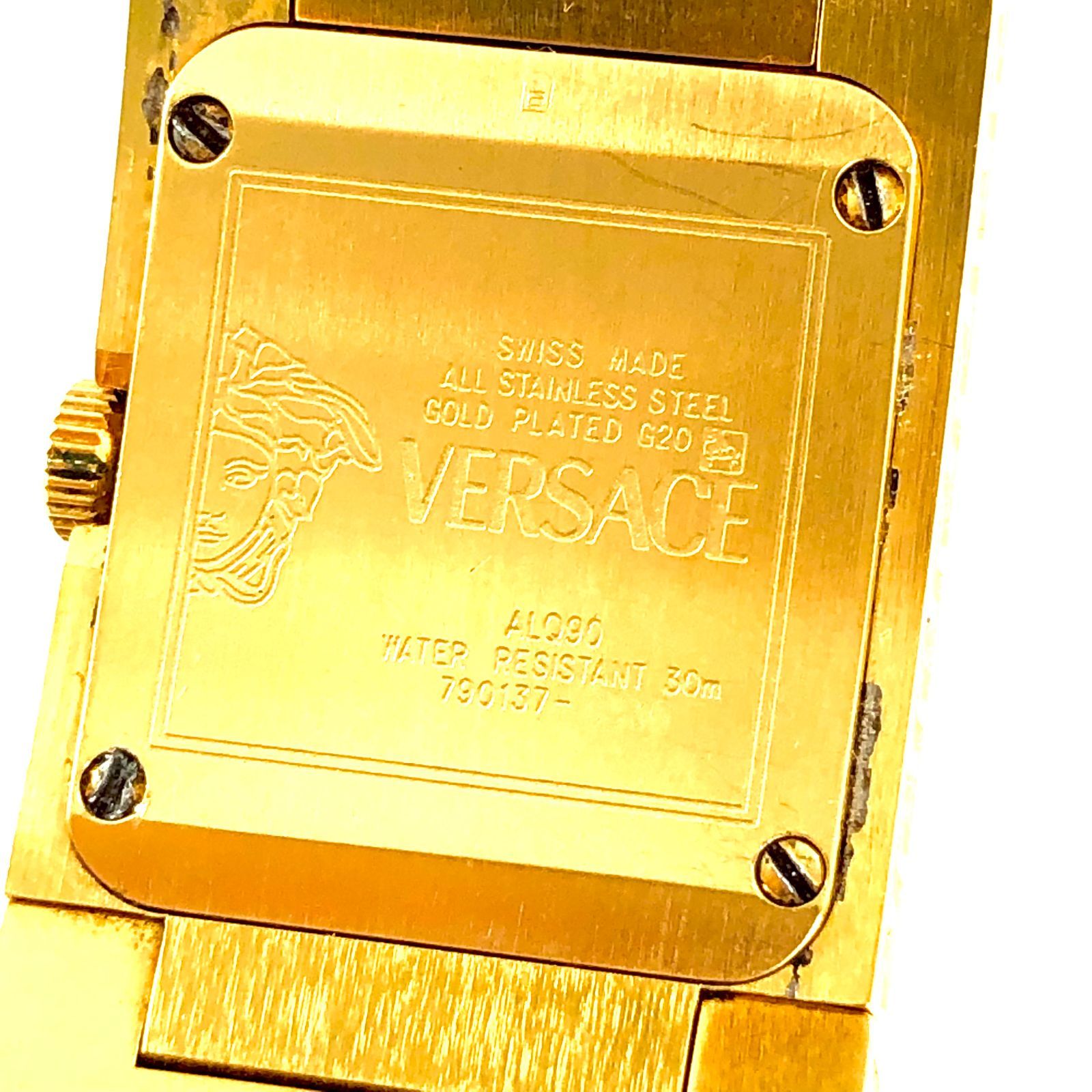 VERSACE ヴェルサーチ ALQ90 メンズ時計 QZ SS/革 黒文字盤【ND