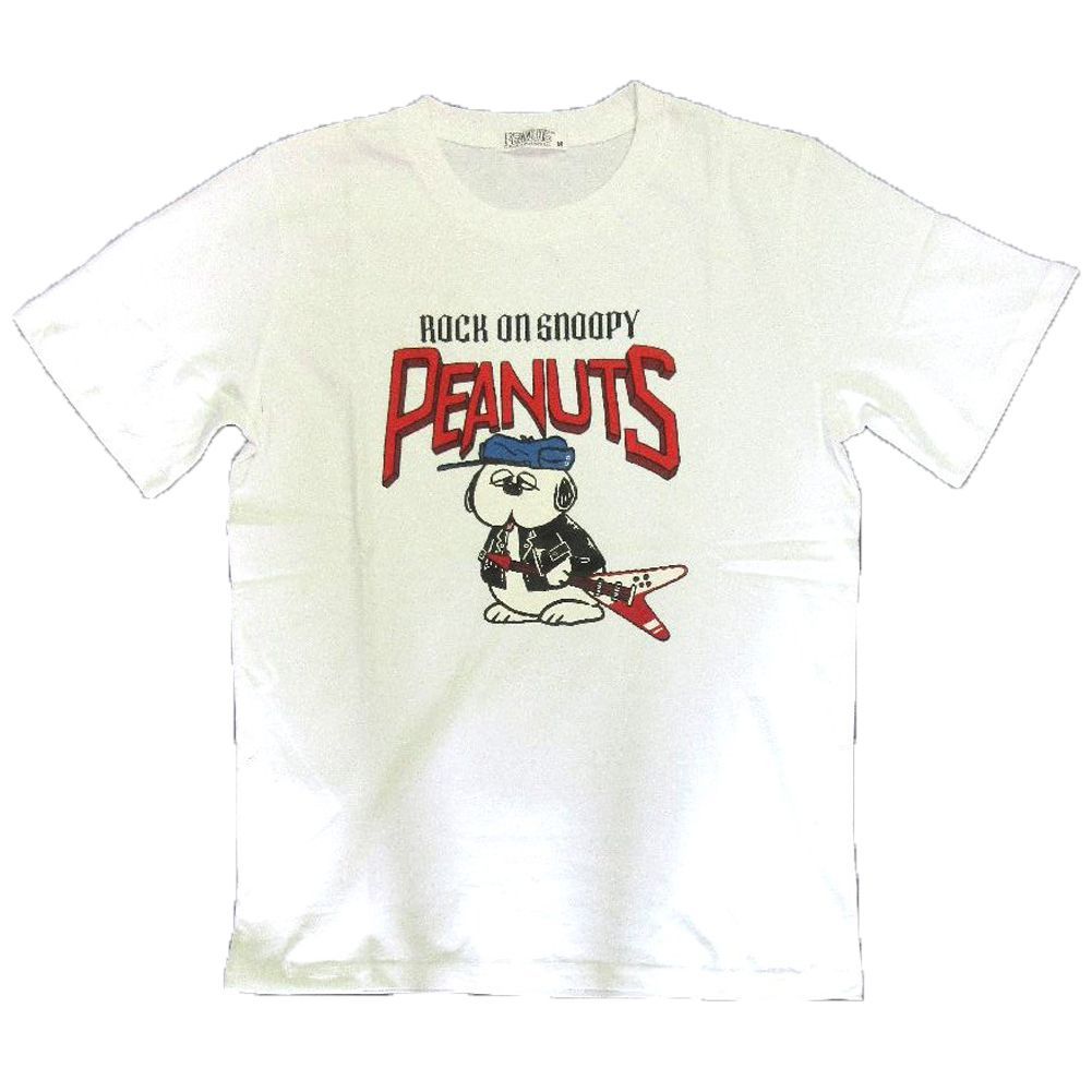 スヌーピー  tシャツ ピーナッツ　ロック　ギター ホワイト