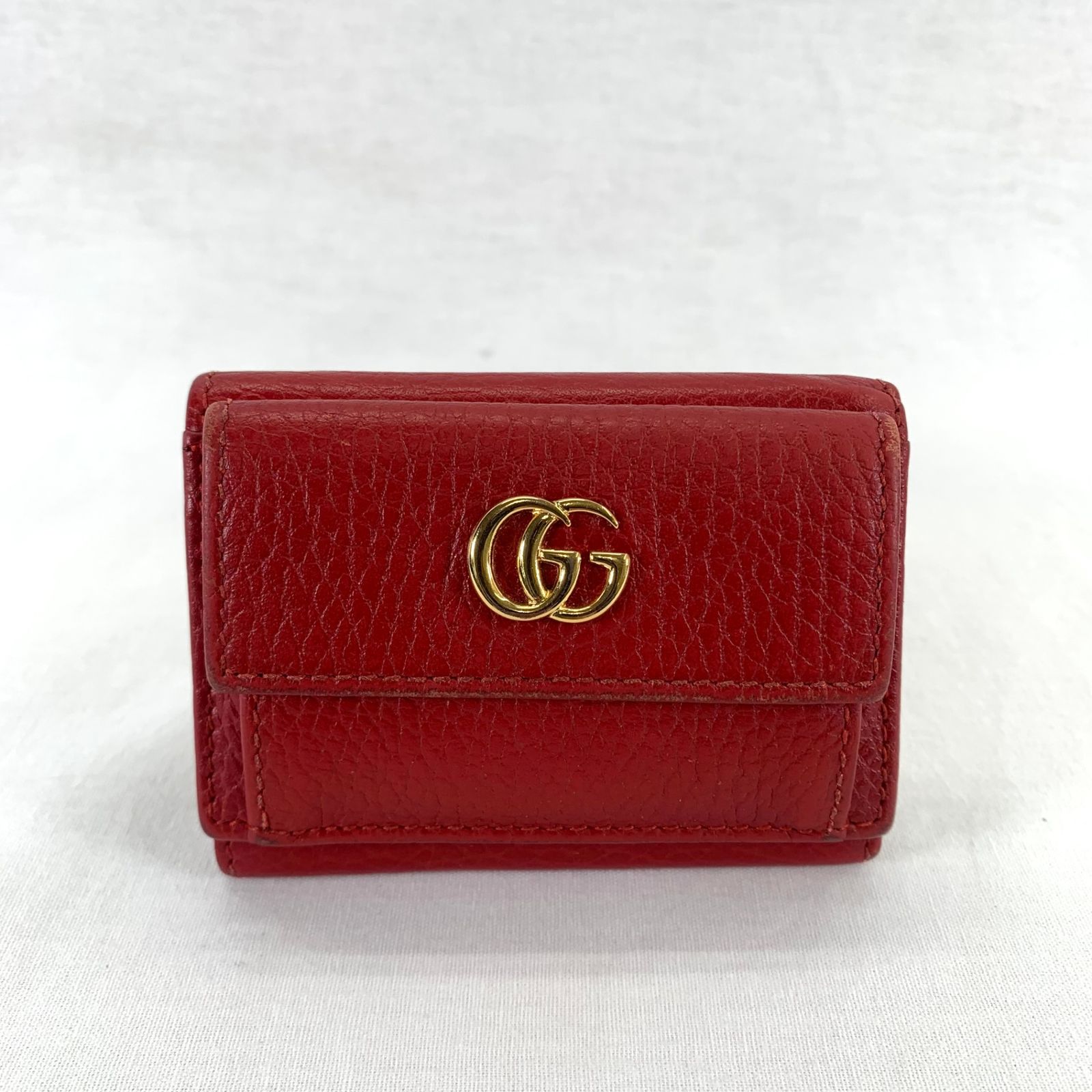 GUCCI グッチ 三つ折り財布 マーモント GG金具 コンパクト レザー 