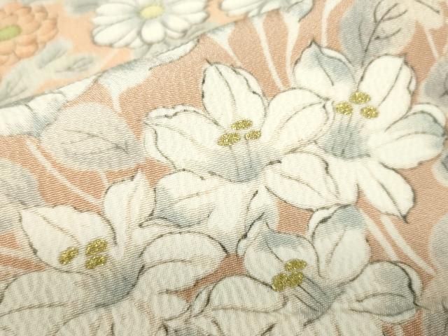 平和屋着物□上質な色無地 花尽くし地紋 黄金色 正絹 逸品