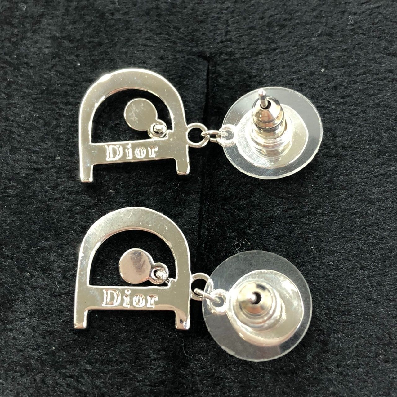 ディオール ピアス Dロゴ ビジュー ラインストーン シルバー Christian Dior クリスチャンディオール ピアス Dロゴ ライン