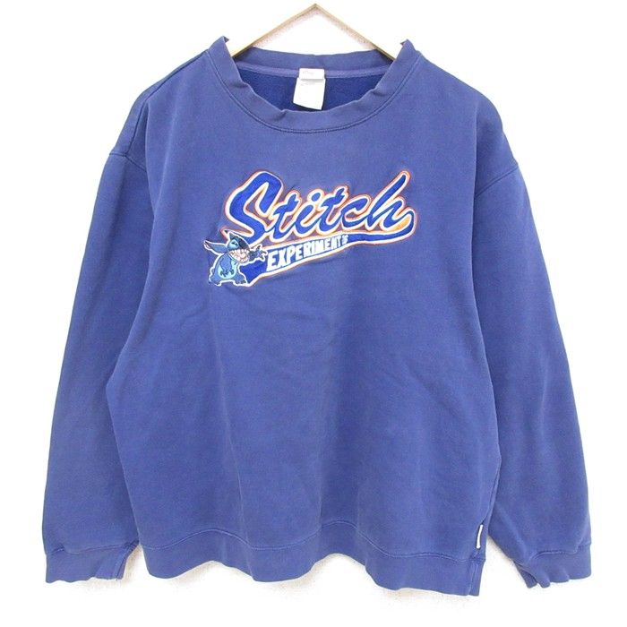 L/古着 長袖 スウェット メンズ 00s ディズニー DISNEY リロアンドスティッチ スティッチ クルーネック 紺 ネイビー 25feb27 中古 スエット