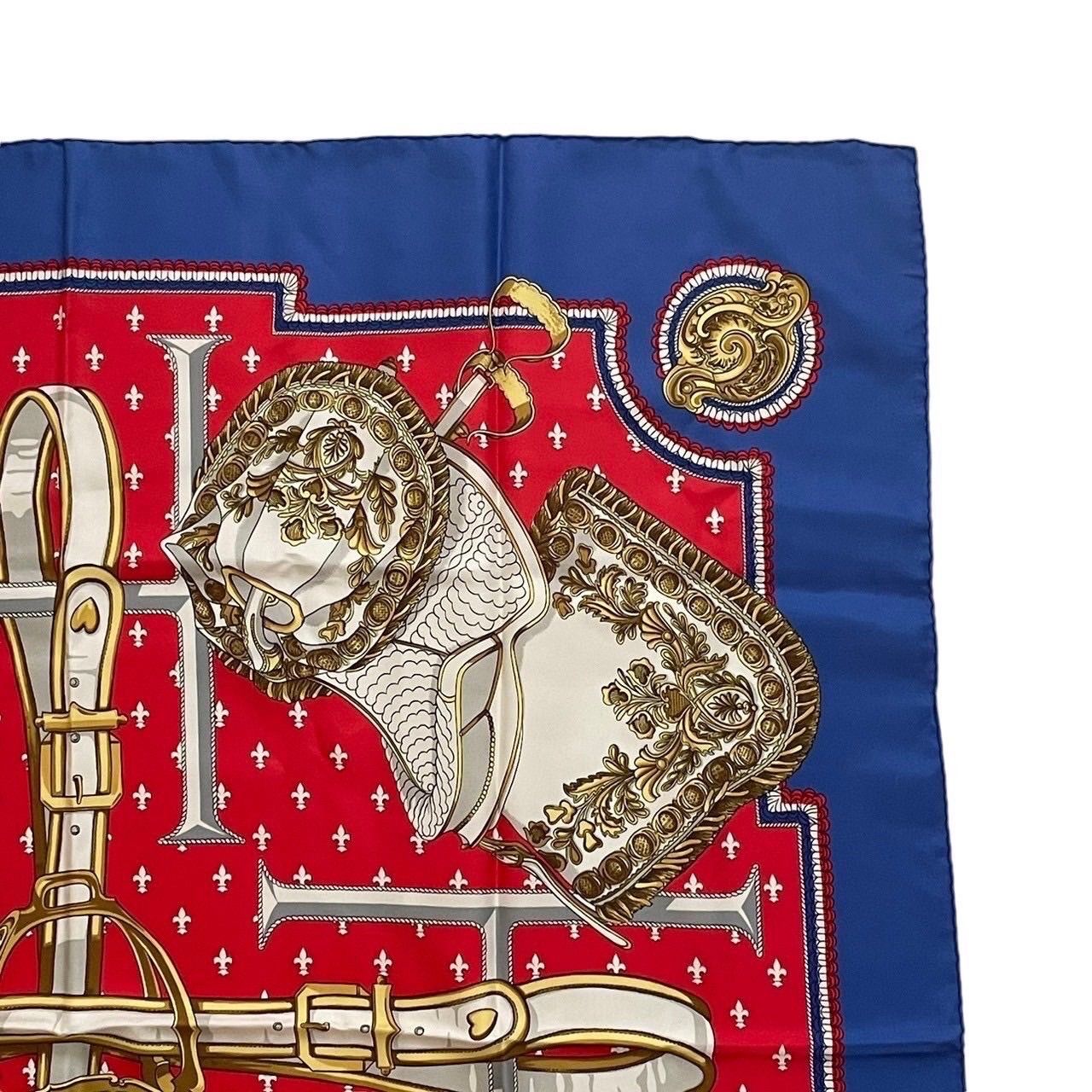 HERMES エルメス スカーフ 青 赤 マルチカラー 大判 カレ90 SELLES A