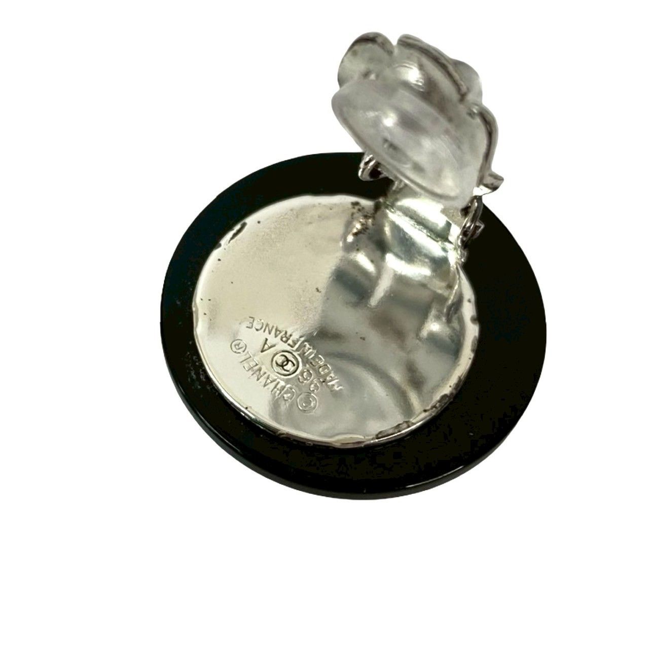 き コメあり 96A CHANEL シャネル ヴィンテージ ココマーク モチーフ プラスチック メッキ イヤリング ブラック 35711