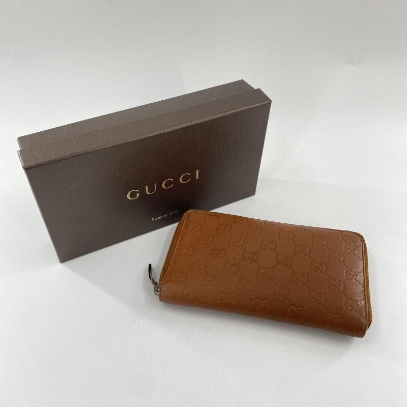 中古】GUCCI GGシマ ラウンドジップウォレット 長財布 ブラウン グッチ