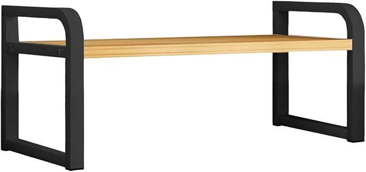 COZENTA 卓上ラック デスク キッチン 机上収納(ブラック+木目調，  40cm 1段 20奥行き x 40幅 x 21.5高さ cm)