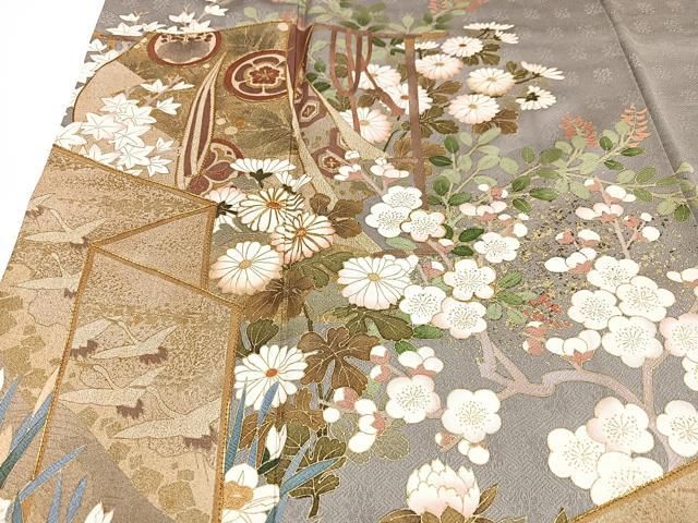平和屋着物□豪華色留袖 作家物 駒刺繍 屏風 枝花文 金彩 正絹