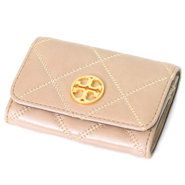 トリーバーチ カードケース TORY BURCH レザー ウィラ キルティング ロゴ 名刺入れ ステッチ 二つ折り カードケース ミニ ウォレット  アーモンドフラワー 143906